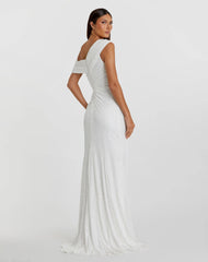 White Sequined Drop Shoulder Gown